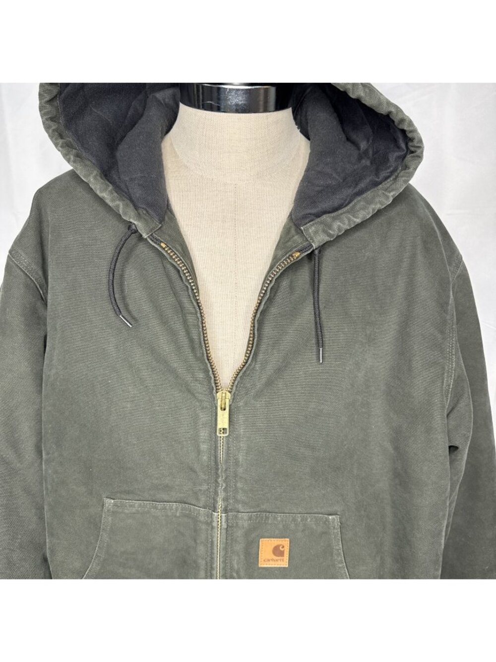 Carhartt Coat Jacket XXL Green Duck Canvas Hooded Insulated Quilted 2XL Zipper
